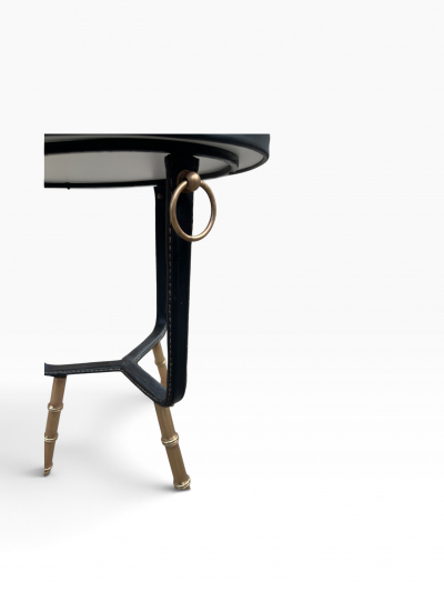 Jacques Adnet 1950s Stitched leather side tables by Jacques Adnet