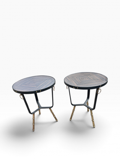 Jacques Adnet 1950s Stitched leather side tables by Jacques Adnet