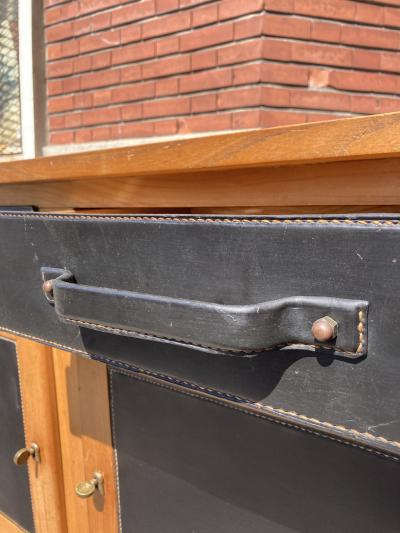 Jacques Adnet 1950s Stitched leather sideboard by Jacques Adnet