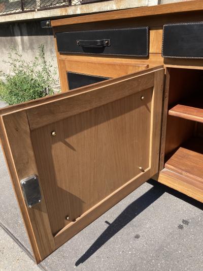 Jacques Adnet 1950s Stitched leather sideboard by Jacques Adnet