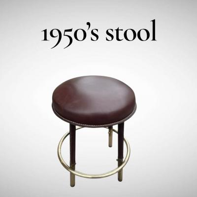 Jacques Adnet 1950s Stitched leather stool by Jacques Adnet