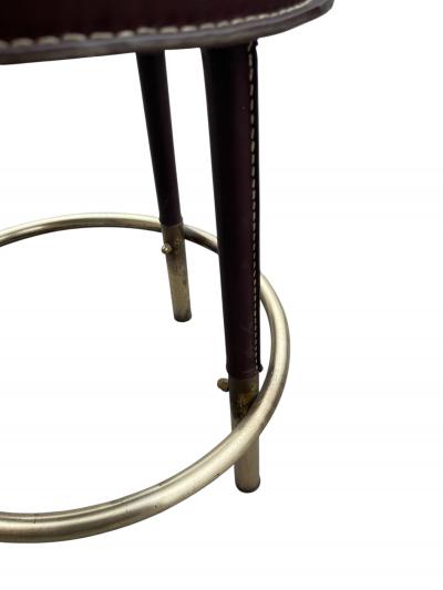 Jacques Adnet 1950s Stitched leather stool by Jacques Adnet