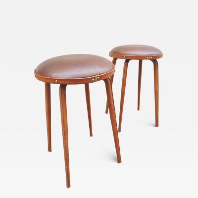 Jacques Adnet 1950s Stitched leather stools by Jacques Adnet