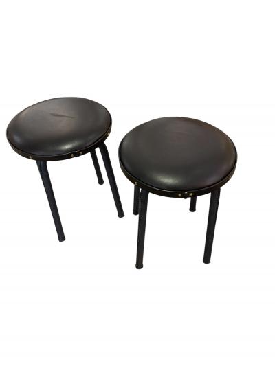 Jacques Adnet 1950s Stitched leather stools by Jacques Adnet