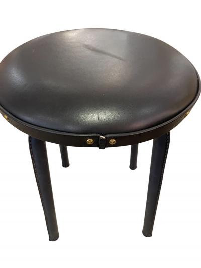 Jacques Adnet 1950s Stitched leather stools by Jacques Adnet