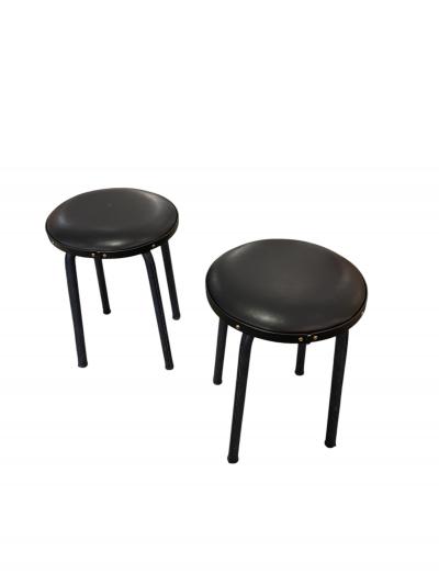 Jacques Adnet 1950s Stitched leather stools by Jacques Adnet
