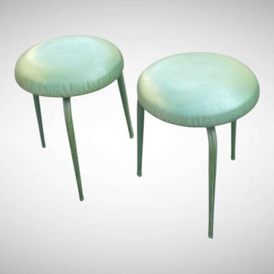 Jacques Adnet 1950s Stitched leather stools by Jacques Adnet