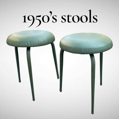 Jacques Adnet 1950s Stitched leather stools by Jacques Adnet