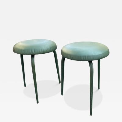 Jacques Adnet 1950s Stitched leather stools by Jacques Adnet
