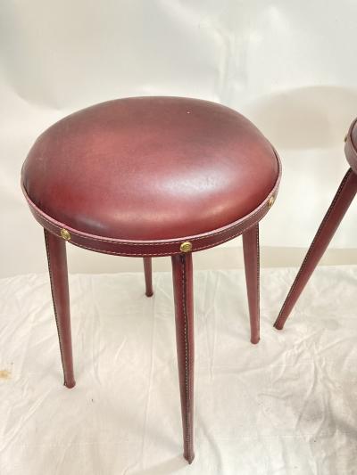 Jacques Adnet 1950s Stitched leather stools by Jacques adnet