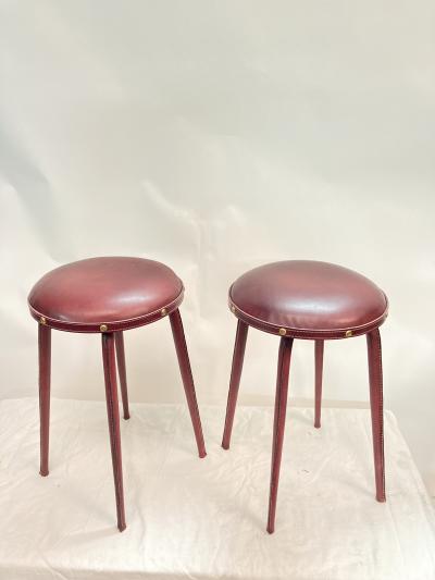 Jacques Adnet 1950s Stitched leather stools by Jacques adnet