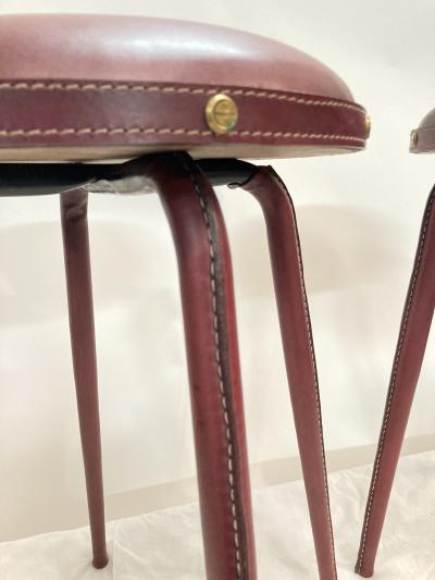 Jacques Adnet 1950s Stitched leather stools by Jacques adnet