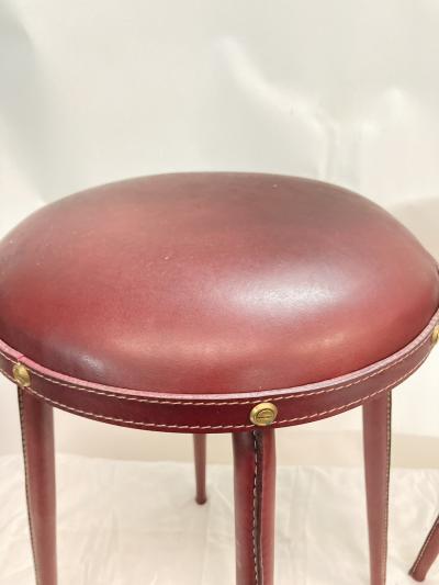 Jacques Adnet 1950s Stitched leather stools by Jacques adnet