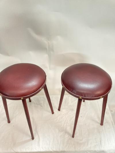 Jacques Adnet 1950s Stitched leather stools by Jacques adnet