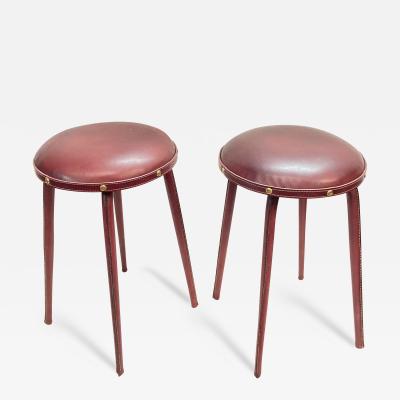 Jacques Adnet 1950s Stitched leather stools by Jacques adnet