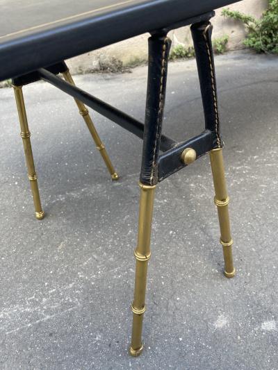 Jacques Adnet 1950s Stitched leather table by Jacques Adnet
