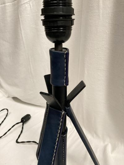 Jacques Adnet 1950s Stitched leather table lamp by Jacques Adnet