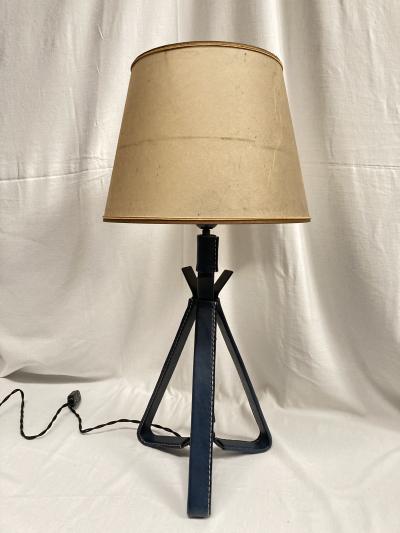 Jacques Adnet 1950s Stitched leather table lamp by Jacques Adnet
