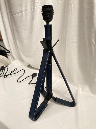 Jacques Adnet 1950s Stitched leather table lamp by Jacques Adnet