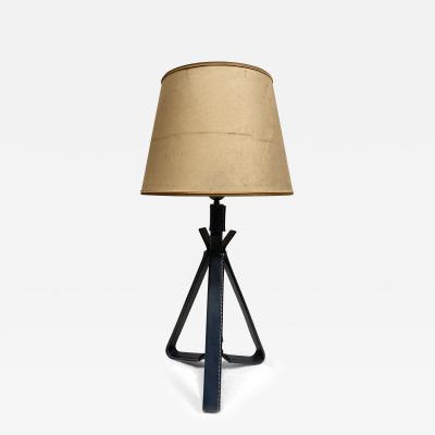 Jacques Adnet 1950s Stitched leather table lamp by Jacques Adnet