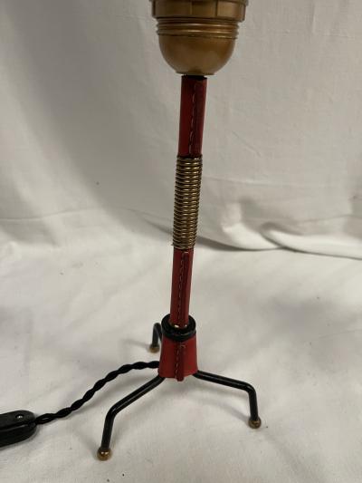 Jacques Adnet 1950s Stitched leather table lamp by Jacques Adnet