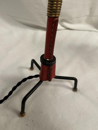 Jacques Adnet 1950s Stitched leather table lamp by Jacques Adnet