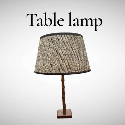 Jacques Adnet 1950s Stitched leather table lamp by Jacques Adnet