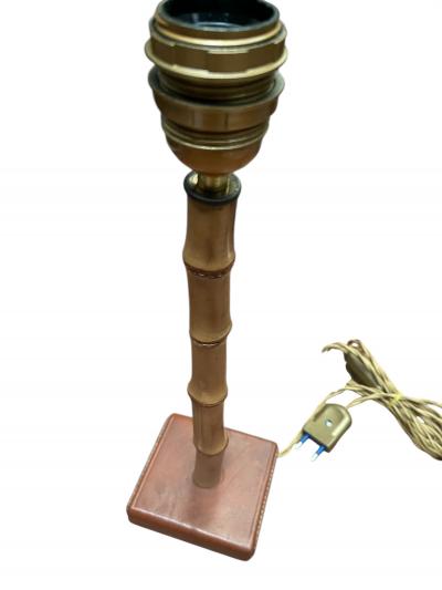 Jacques Adnet 1950s Stitched leather table lamp by Jacques Adnet
