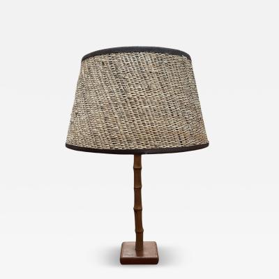 Jacques Adnet 1950s Stitched leather table lamp by Jacques Adnet