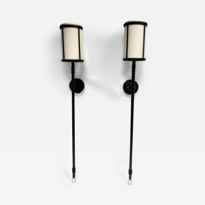 Jacques Adnet 1950s Stitched leather tall wall lights by Jacques Adnet