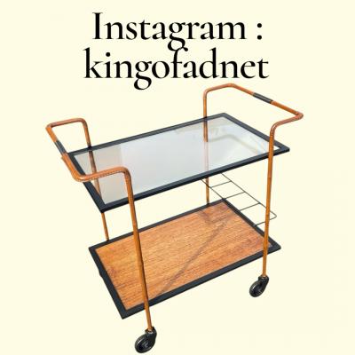 Jacques Adnet 1950s Stitched leather trolley by Jacques Adnet