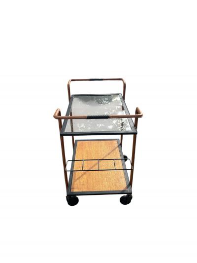 Jacques Adnet 1950s Stitched leather trolley by Jacques Adnet