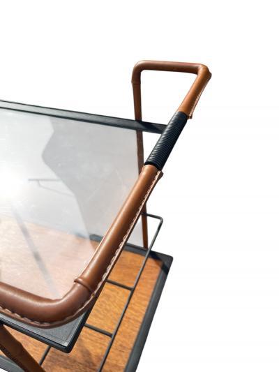 Jacques Adnet 1950s Stitched leather trolley by Jacques Adnet
