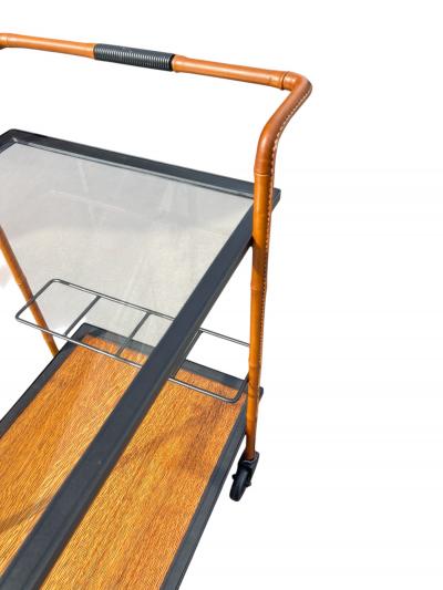 Jacques Adnet 1950s Stitched leather trolley by Jacques Adnet