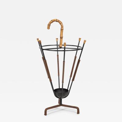 Jacques Adnet 1950s Stitched leather umbrella stand By Jacques Adnet