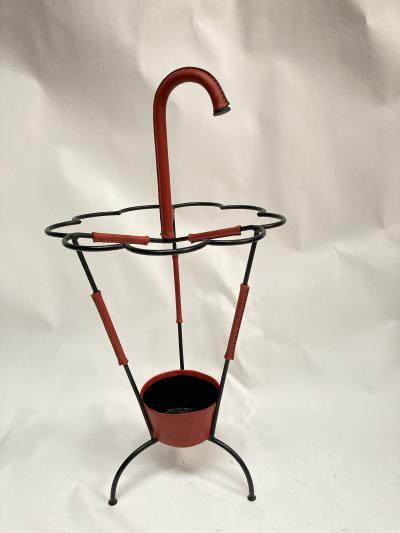 Jacques Adnet 1950s Stitched leather umbrella stand By Jacques Adnet