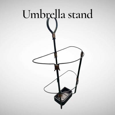 Jacques Adnet 1950s Stitched leather umbrella stand by Jacques Adnet