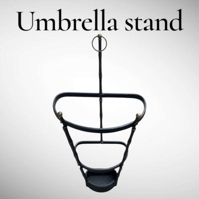 Jacques Adnet 1950s Stitched leather umbrella stand by Jacques Adnet