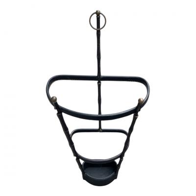 Jacques Adnet 1950s Stitched leather umbrella stand by Jacques Adnet