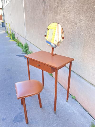 Jacques Adnet 1950s Stitched leather vanity by Jacques Adnet