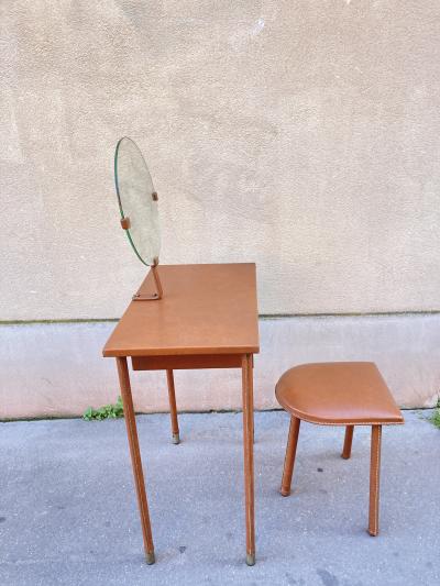 Jacques Adnet 1950s Stitched leather vanity by Jacques Adnet