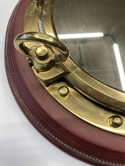 Jacques Adnet 1950s Stitched leather wall mirror by Jacques Adnet