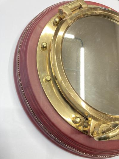 Jacques Adnet 1950s Stitched leather wall mirror by Jacques Adnet