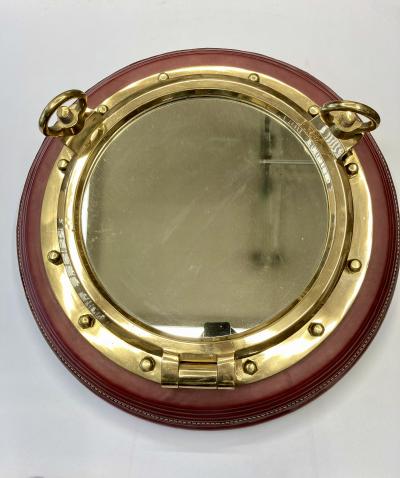 Jacques Adnet 1950s Stitched leather wall mirror by Jacques Adnet