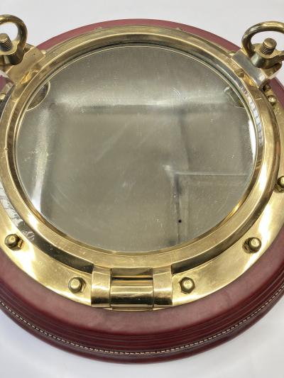 Jacques Adnet 1950s Stitched leather wall mirror by Jacques Adnet