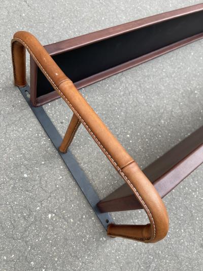 Jacques Adnet 1950s Stitched leather wall shelve by Jacques Adnet