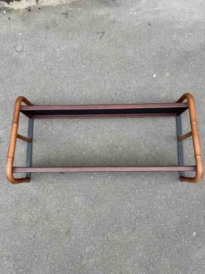 Jacques Adnet 1950s Stitched leather wall shelve by Jacques Adnet