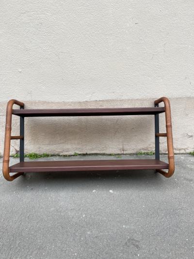Jacques Adnet 1950s Stitched leather wall shelve by Jacques Adnet