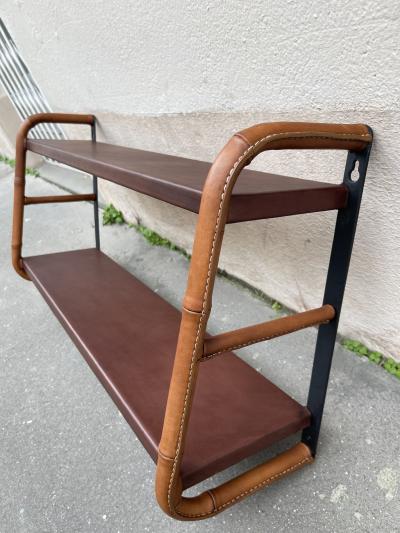 Jacques Adnet 1950s Stitched leather wall shelve by Jacques Adnet