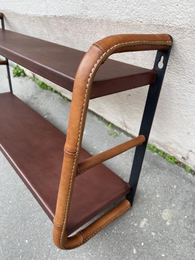 Jacques Adnet 1950s Stitched leather wall shelve by Jacques Adnet
